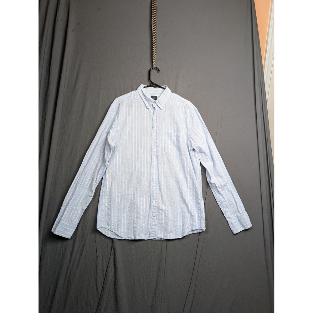 J.Crew Mens Large Light Blue White Striped Long Sleeve Button Down Shirt L